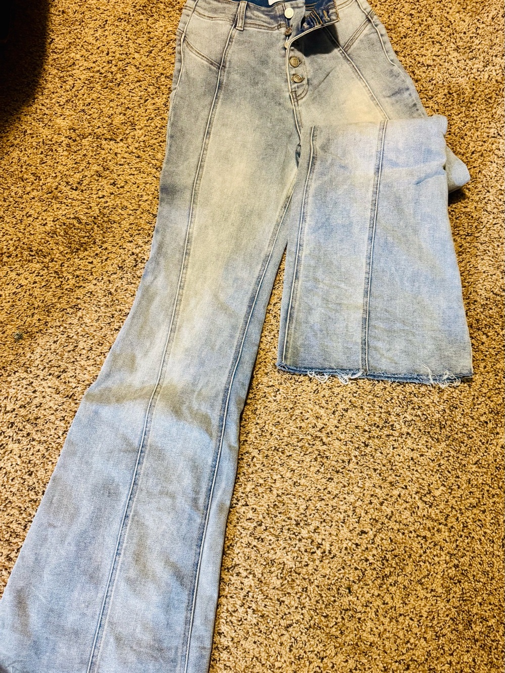 Cello Light Wash Panel-Seam Wide Leg Jeans